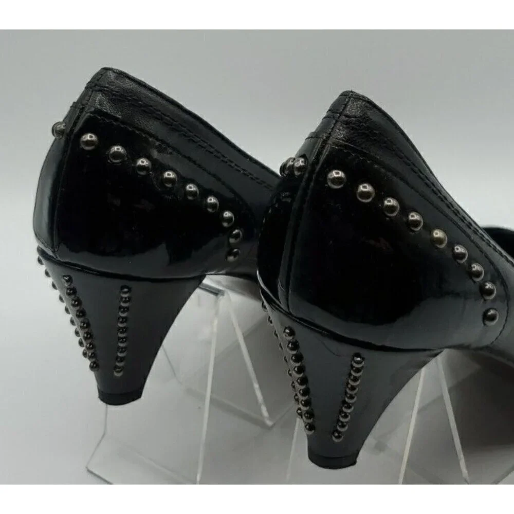Versani Women's Black  Leather Studded Patent Leather Heels Size 8.5 B